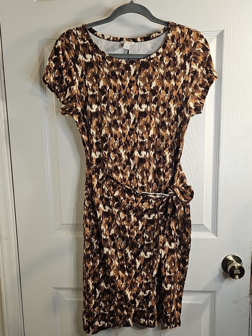 Cato Brown and Cream Printed Tie-Waist Dress